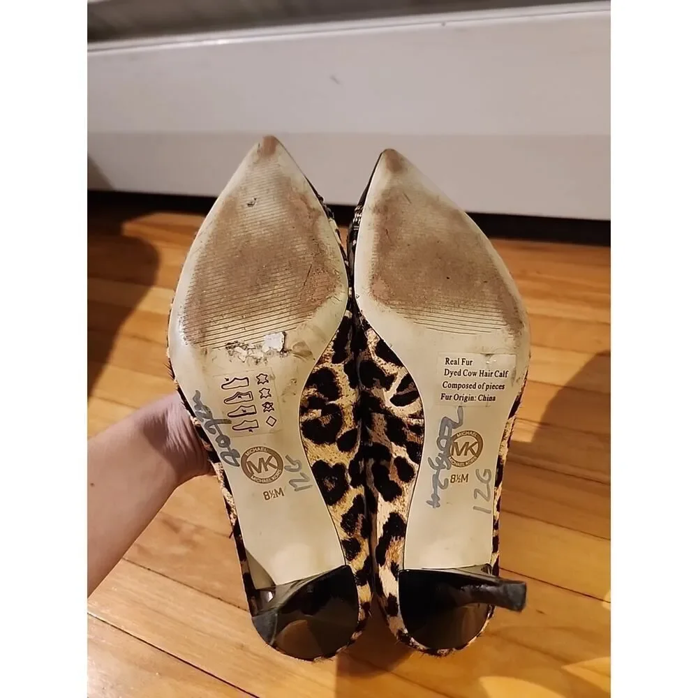 Michael Kors Leopard Print Calf Hair Pointed Toe Stiletto 3” Heels Size 8.5